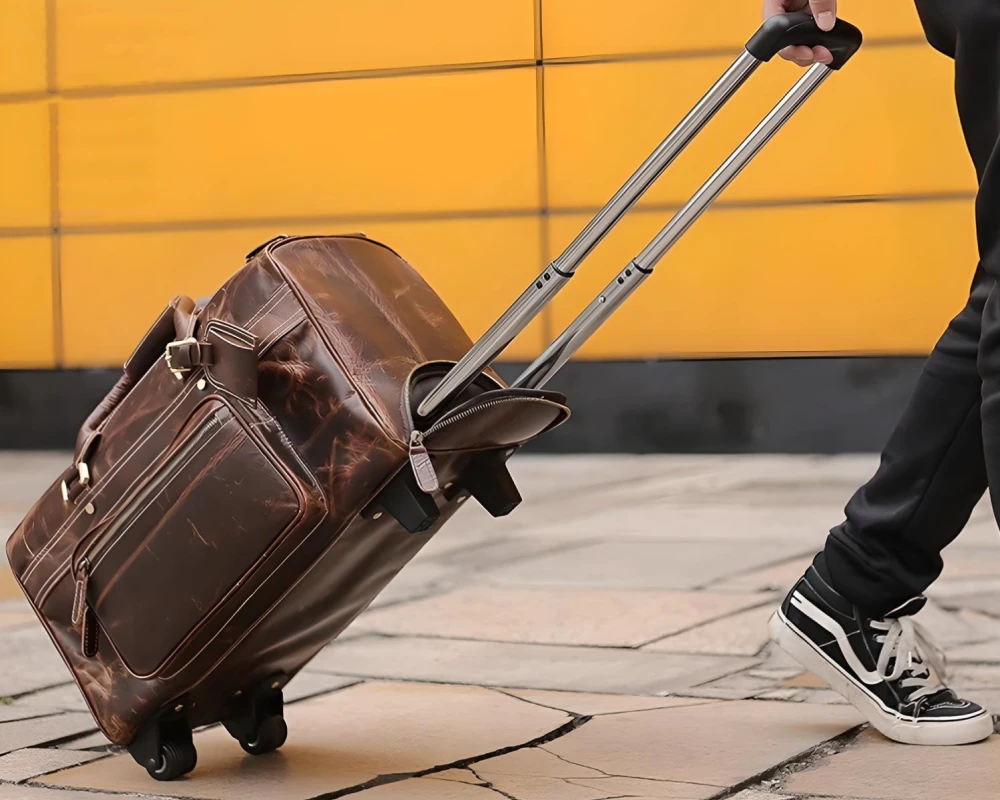 leather carry on duffel bag with wheels